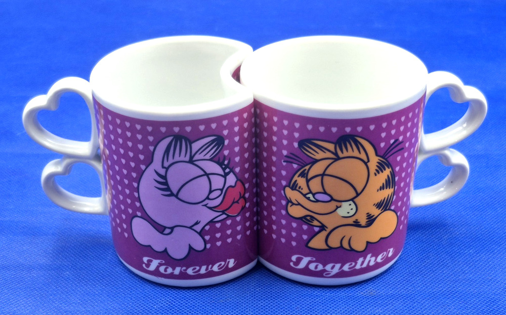 Vintage Enesco GARFIELD ARLENE Together Forever Interlocking Mug Set Ceramic